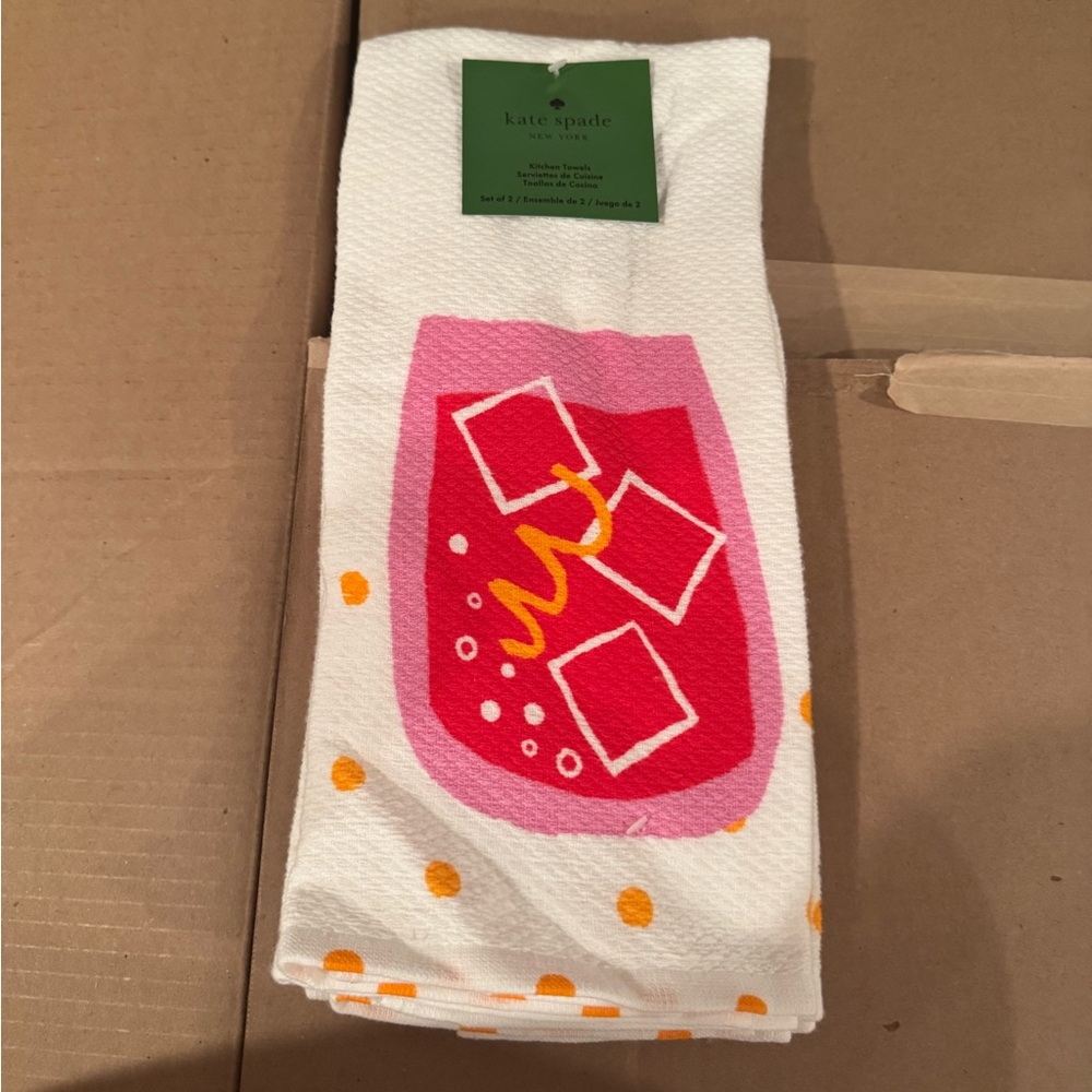2 Kate Spade Kitchen Towel NWT drinks polka dots cute